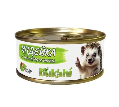 Консервированный корм для ежей из индейки с насекомыми Bukahi, 100гр.